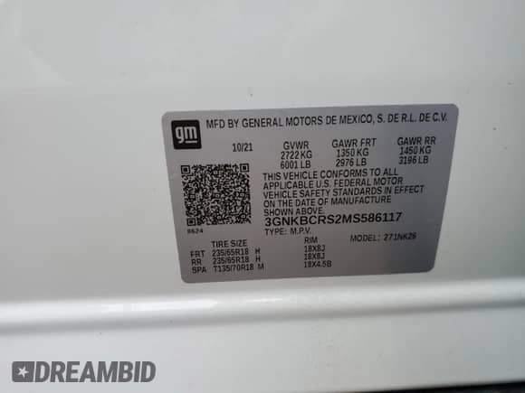 2021 Chevrolet Blazer LT with VIN 3GNKBCRS2MS586117, listed as a Copart auction lot 71646984 with 23,315 mi miles and Non repairable. Bid and sale history available at DreamBid. Image 13.