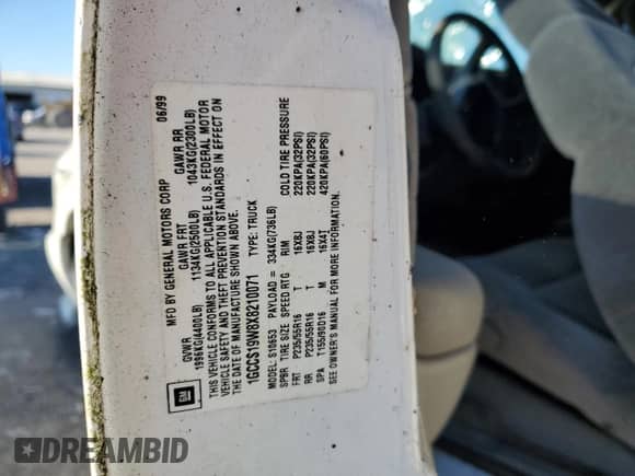 1999 Chevrolet S-10 LS Xtreme с VIN 1GCCS19W8X8210071, выставлен на аукционе Copart как лот 48141155 с пробегом 180 663 миль миль и Чистый • Clean title. История ставок и продаж доступна на DreamBid. Изображение 14.