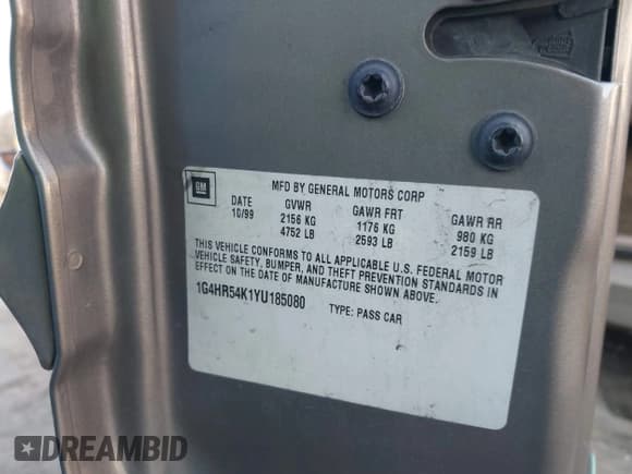 ✅ 2000 Buick LeSabre Limited • VIN: 1G4HR54K1Y4185080 • Lot: 43787775. Listed on IAAI with Not provided. Free auction sales archive from the USA and detailed vehicle history report at DreamBid. Image 9.