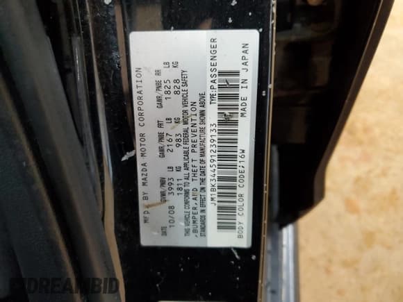 ✅ 2009 Mazda 3 S Touring • VIN: JM1BK344591239133 • Lot: 81965635. Listed on Copart with 186,425 mi. Free auction sales archive from the USA and detailed vehicle history report at DreamBid. Image 12.