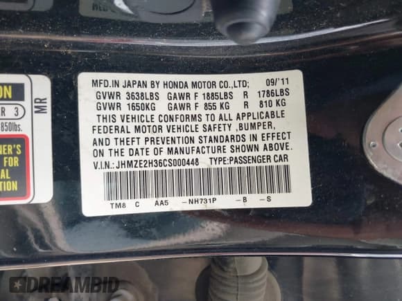 ✅ 2012 Honda Insight • VIN: JHMZE2H36CS000448 • Lot: 42389162. Wystawiony na IAAI z przebiegiem 131 758 mil. Bezpłatny archiwum sprzedaży aukcyjnych z USA i szczegółowy raport historii pojazdu na DreamBid. Zdjęcie 9.