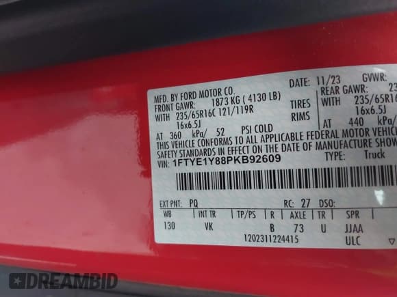 ✅ 2023 Ford Transit Cargo • VIN: 1FTYE1Y88PKB92609 • Lot: 41404513. Wystawiony na IAAI z przebiegiem 12 891 mil. Bezpłatny archiwum sprzedaży aukcyjnych z USA i szczegółowy raport historii pojazdu na DreamBid. Zdjęcie 9.