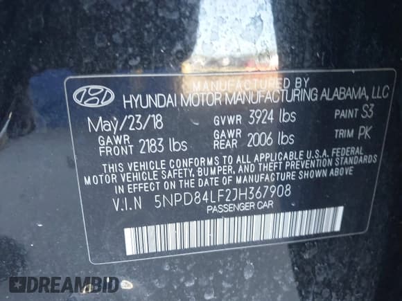 ✅ 2018 Hyundai Elantra Limited • VIN: 5NPD84LF2JH367908 • Lot: 43303301. Listed on IAAI with 70,186 mi. Free auction sales archive from the USA and detailed vehicle history report at DreamBid. Image 9.