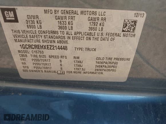 ✅ 2014 Chevrolet Silverado 1500 LT • VIN: 1GCRCREHXEZ214448 • Lot: 42853270. Listed on IAAI with 143,726 mi. Free auction sales archive from the USA and detailed vehicle history report at DreamBid. Image 9.