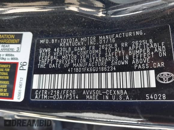 2016 Toyota Camry LE z VIN 4T1BD1FK6GU186234, wystawiony jako IAAI lot #43491861 z przebiegiem 230 600 mil mil oraz . Historia ofert i sprzedaży dostępna na DreamBid. Obrazek 9.