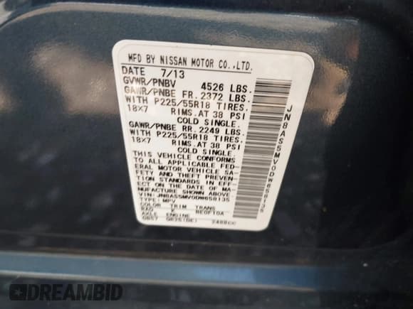 ✅ 2013 Nissan Rogue SV • VIN: JN8AS5MV0DW658135 • Lot: 42968316. Wystawiony na IAAI z przebiegiem 121 574 mil. Bezpłatny archiwum sprzedaży aukcyjnych z USA i szczegółowy raport historii pojazdu na DreamBid. Zdjęcie 9.