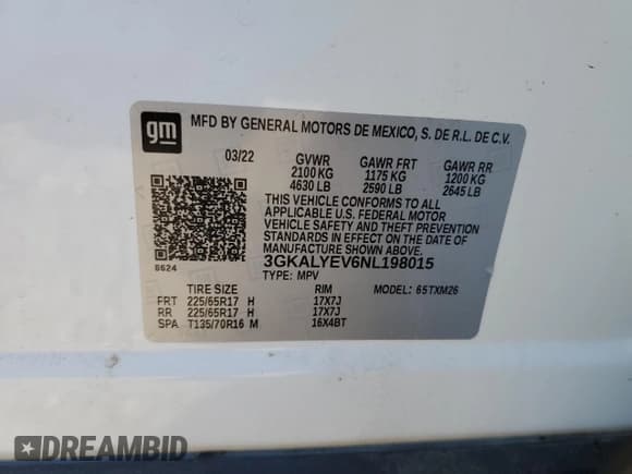 ✅ 2022 GMC Terrain AT4 • VIN: 3GKALYEV6NL198015 • Lot: 84468535. Listed on Copart with 59,768 mi. Free auction sales archive from the USA and detailed vehicle history report at DreamBid. Image 13.