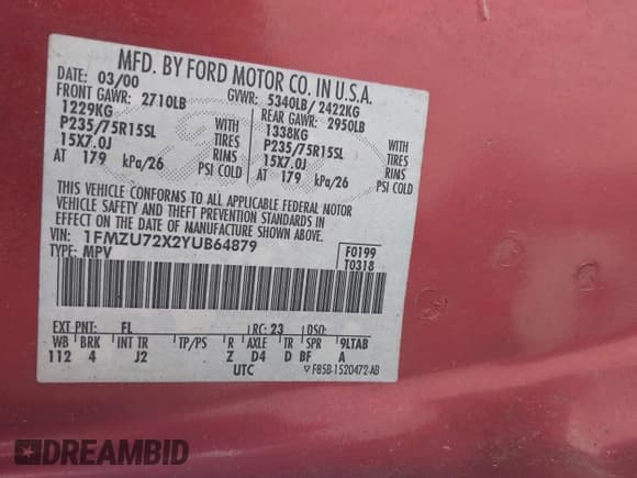 ✅ 2000 Ford Explorer XLS • VIN: 1FMZU72X2YUB64879 • Лот: 42333278. Опубликован ранее на IAAI с пробегом 169 693 миль. Бесплатный доступ к архиву аукционных продаж из США и подробный отчёт об истории автомобиля на DreamBid. Изображение 9.