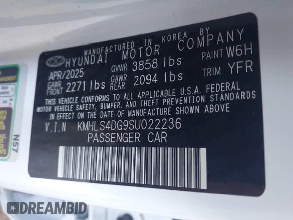 ✅ 2025 Hyundai Elantra SEL Convenience • VIN: KMHLS4DG9SU022236 • Лот: 43606786. Опубликован ранее на IAAI с пробегом 14 252 миль. Бесплатный доступ к архиву аукционных продаж из США и подробный отчёт об истории автомобиля на DreamBid. Изображение 9.