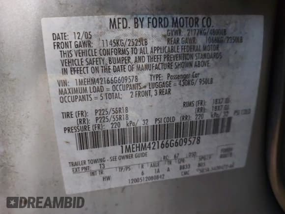 ✅ 2006 Mercury Montego Premier • VIN: 1MEHM42166G609578 • Lot: 42966794. Wystawiony na IAAI z przebiegiem Nie podano. Bezpłatny archiwum sprzedaży aukcyjnych z USA i szczegółowy raport historii pojazdu na DreamBid. Zdjęcie 9.