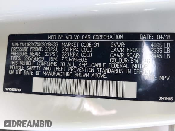 ✅ 2019 Volvo XC40 Momentum • VIN: YV4162XZXK2018433 • Lot: 42596710. Listed on IAAI with 93,955 mi. Free auction sales archive from the USA and detailed vehicle history report at DreamBid. Image 9.