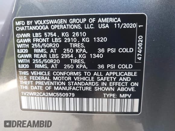 ✅ 2021 Volkswagen Atlas SE • VIN: 1V2WR2CA2MC550979 • Лот: 43599873. Опубликован ранее на IAAI с пробегом 100 160 миль. Бесплатный доступ к архиву аукционных продаж из США и подробный отчёт об истории автомобиля на DreamBid. Изображение 9.