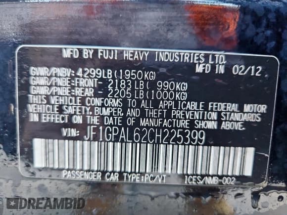 ✅ 2012 Subaru Impreza Special Sports Premium • VIN: JF1GPAL62CH225399 • Lot: 85560995. Wystawiony na Copart z przebiegiem 114 161 mil. Bezpłatny archiwum sprzedaży aukcyjnych z USA i szczegółowy raport historii pojazdu na DreamBid. Zdjęcie 14.