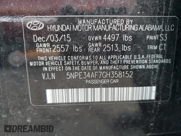 ✅ 2016 Hyundai Sonata Sport • VIN: 5NPE34AF7GH358152 • Лот: 67405522. Опубликован ранее на Copart с пробегом 104 310 миль. Бесплатный доступ к архиву аукционных продаж из США и подробный отчёт об истории автомобиля на DreamBid. Изображение 10.