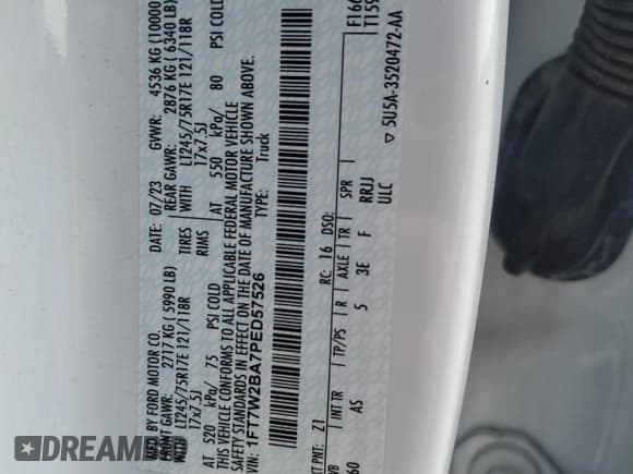 ✅ 2023 Ford F-250 XL • VIN: 1FT7W2BA7PED57526 • Lot: 63070405. Wystawiony na Copart z przebiegiem 50 361 mil. Bezpłatny archiwum sprzedaży aukcyjnych z USA i szczegółowy raport historii pojazdu na DreamBid. Zdjęcie 12.