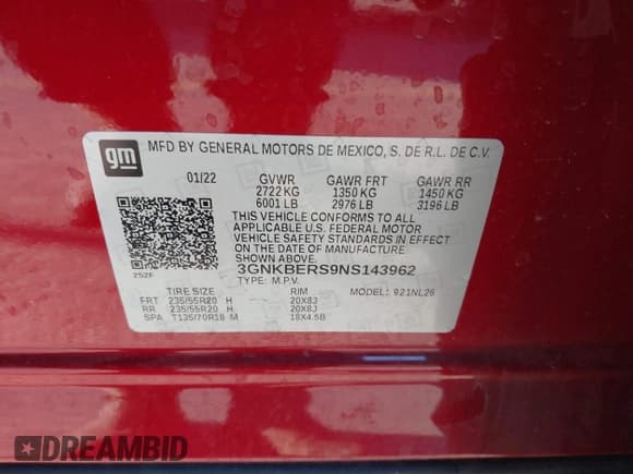 ✅ 2022 Chevrolet Blazer RS • VIN: 3GNKBERS9NS143962 • Lot: 41347308. Listed on IAAI with 18,711 mi. Free auction sales archive from the USA and detailed vehicle history report at DreamBid. Image 9.