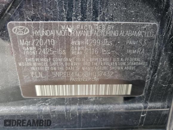 ✅ 2011 Hyundai Sonata GLS • VIN: 5NPEB4AC6BH037432 • Lot: 70902914. Listed on Copart with 109,079 mi. Free auction sales archive from the USA and detailed vehicle history report at DreamBid. Image 12.