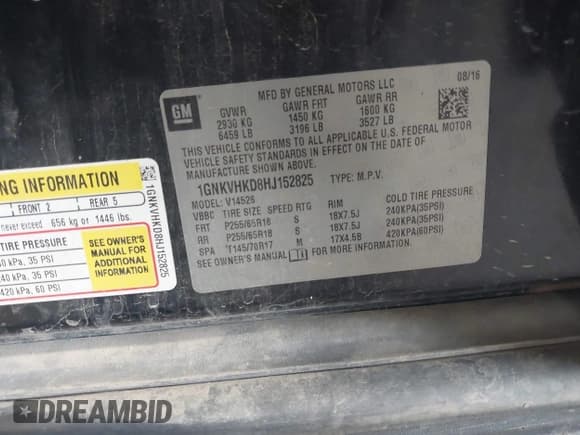 ✅ 2017 Chevrolet Traverse LT • VIN: 1GNKVHKD8HJ152825 • Lot: 42834009. Wystawiony na IAAI z przebiegiem 132 199 mil. Bezpłatny archiwum sprzedaży aukcyjnych z USA i szczegółowy raport historii pojazdu na DreamBid. Zdjęcie 9.