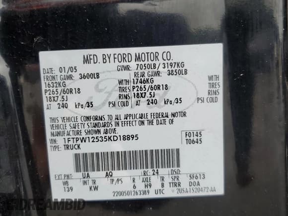 ✅ 2005 Ford F-150 XLT • VIN: 1FTPW12535KD18895 • Lot: 56825825. Listed on Copart with 338,005 mi. Free auction sales archive from the USA and detailed vehicle history report at DreamBid. Image 12.