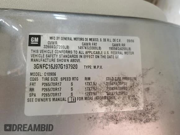 ✅ 2007 Chevrolet Suburban LT • VIN: 3GNFC16J97G197920 • Lot: 77776794. Wystawiony na Copart z przebiegiem Nie podano. Bezpłatny archiwum sprzedaży aukcyjnych z USA i szczegółowy raport historii pojazdu na DreamBid. Zdjęcie 13.