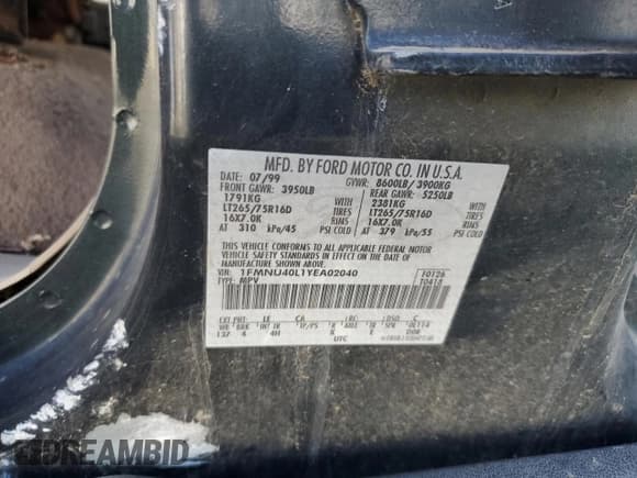 ✅ 2000 Ford Excursion Special Serv • VIN: 1FMNU40L1YEA02040 • Лот: 43954055. Опубликован ранее на Copart с пробегом Не указан. Бесплатный доступ к архиву аукционных продаж из США и подробный отчёт об истории автомобиля на DreamBid. Изображение 12.