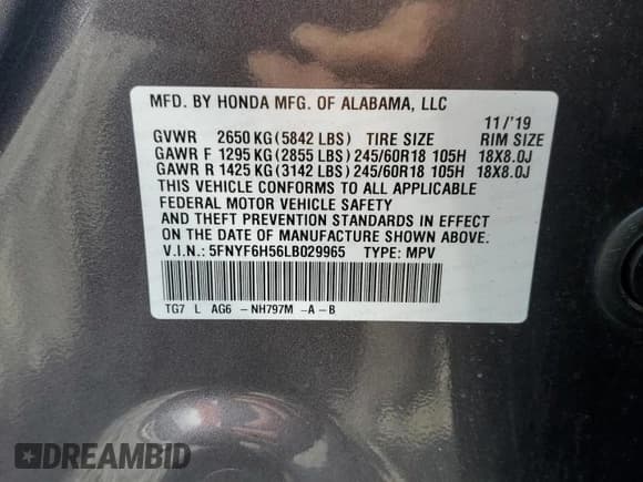 ✅ 2020 Honda Pilot EX-L • VIN: 5FNYF6H56LB029965 • Lot: 70636945. Listed on Copart with 82,628 mi. Free auction sales archive from the USA and detailed vehicle history report at DreamBid. Image 13.