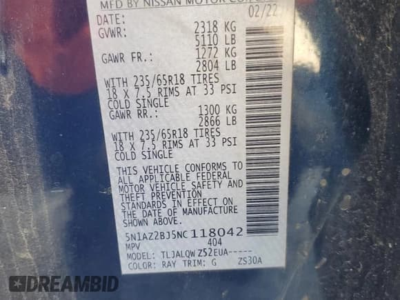 ✅ 2022 Nissan Murano SV • VIN: 5N1AZ2BJ5NC118042 • Лот: 81335245. Опубликован ранее на Copart с пробегом 102 229 миль. Бесплатный доступ к архиву аукционных продаж из США и подробный отчёт об истории автомобиля на DreamBid. Изображение 14.