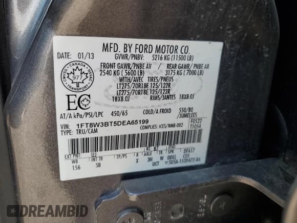 ✅ 2013 Ford F-350 XL • VIN: 1FT8W3BT5DEA65199 • Lot: 71912285. Wystawiony na Copart z przebiegiem 171 713 mil. Bezpłatny archiwum sprzedaży aukcyjnych z USA i szczegółowy raport historii pojazdu na DreamBid. Zdjęcie 13.