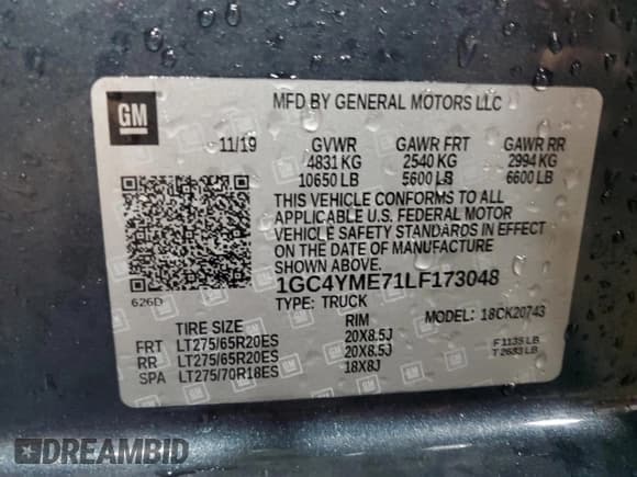✅ 2020 Chevrolet Silverado 2500HD Custom • VIN: 1GC4YME71LF173048 • Лот: 87095825. Опубликован ранее на Copart с пробегом 210 779 миль. Бесплатный доступ к архиву аукционных продаж из США и подробный отчёт об истории автомобиля на DreamBid. Изображение 12.