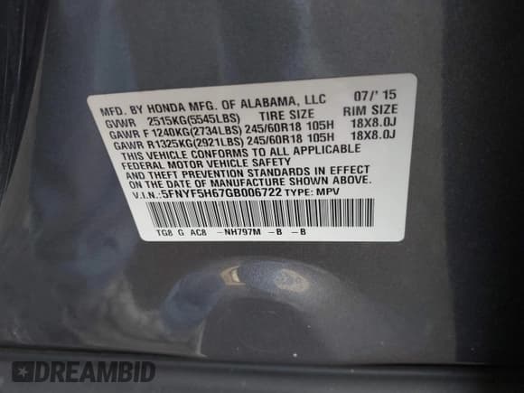 ✅ 2016 Honda Pilot EX-L • VIN: 5FNYF5H67GB006722 • Лот: 41023005. Опубликован ранее на IAAI с пробегом 126 450 миль. Бесплатный доступ к архиву аукционных продаж из США и подробный отчёт об истории автомобиля на DreamBid. Изображение 9.