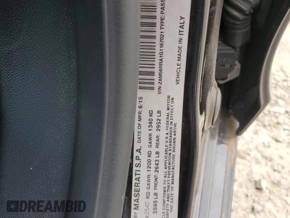 ✅ 2016 Maserati Quattroporte S Q4 • VIN: ZAM56RRA1G1167021 • Lot: 51009545. Listed on Copart with 93,847 mi. Free auction sales archive from the USA and detailed vehicle history report at DreamBid. Image 12.