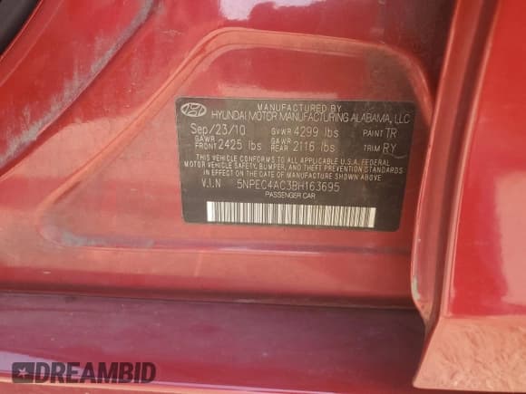 ✅ 2011 Hyundai Sonata SE • VIN: 5NPEC4AC3BH163695 • Lot: 71006194. Listed on Copart with 159,488 mi. Free auction sales archive from the USA and detailed vehicle history report at DreamBid. Image 14.