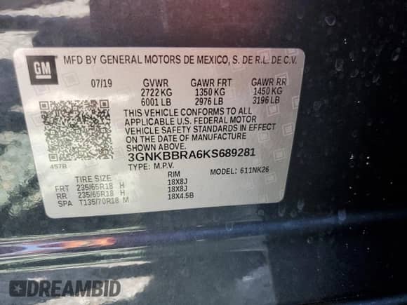 2019 Chevrolet Blazer with VIN 3GNKBBRA6KS689281, listed as a Copart auction lot 80745525 with 85,328 mi miles and Non repairable. Bid and sale history available at DreamBid. Image 13.