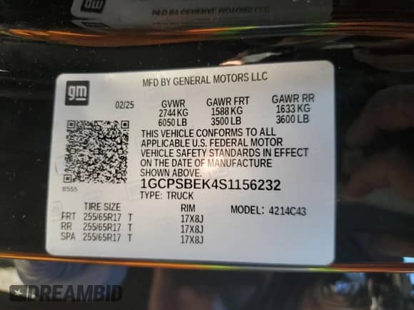 2025 Chevrolet Colorado 2WD Work Truck with VIN 1GCPSBEK4S1156232, listed as a Copart auction lot 89469225 with 15,629 mi miles and Clean title. Bid and sale history available at DreamBid. Image 12.