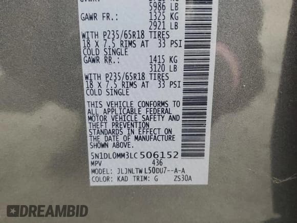 ✅ 2020 Infiniti QX60 Luxe • VIN: 5N1DL0MM3LC506152 • Lot: 90535835. Listed on Copart with 63,994 mi. Free auction sales archive from the USA and detailed vehicle history report at DreamBid. Image 14.