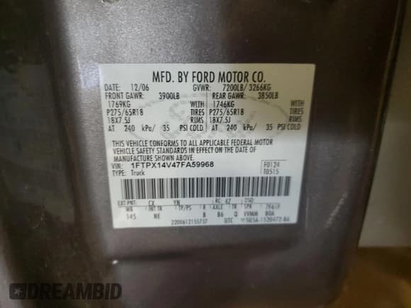 ✅ 2007 Ford F-150 XLT • VIN: 1FTPX14V47FA59968 • Lot: 86500135. Listed on Copart with 172,372 mi. Free auction sales archive from the USA and detailed vehicle history report at DreamBid. Image 13.