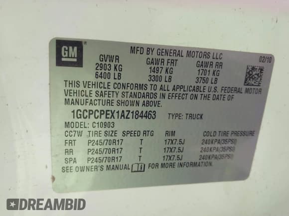 ✅ 2010 Chevrolet Silverado 1500 Work Truck • VIN: 1GCPCPEX1AZ184463 • Lot: 43027922. Listed on IAAI with 243,636 mi. Free auction sales archive from the USA and detailed vehicle history report at DreamBid. Image 9.