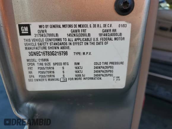 2003 Chevrolet Suburban LT с VIN 3GNEC16T83G219798, выставлен на аукционе Copart как лот 73241684 с пробегом 170 824 миль миль и Списание • Salvage title. История ставок и продаж доступна на DreamBid. Изображение 13.