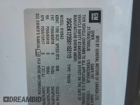 ✅ 2008 Chevrolet Silverado 1500 2LT • VIN: 2GCEK133581162119 • Lot: 68704905. Listed on Copart with 231,254 mi. Free auction sales archive from the USA and detailed vehicle history report at DreamBid. Image 12.