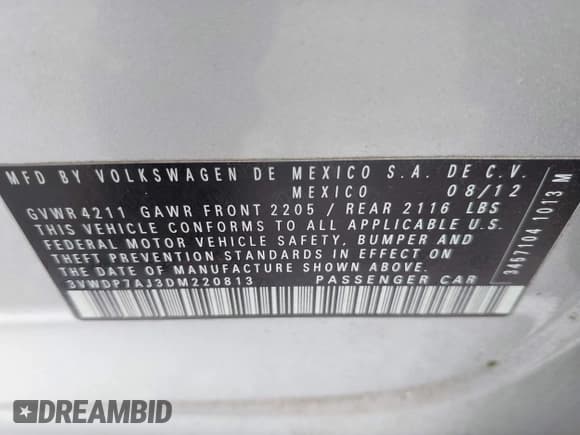 ✅ 2013 Volkswagen Jetta SE • VIN: 3VWDP7AJ3DM220813 • Lot: 42717122. Wystawiony na IAAI z przebiegiem 200 891 mil. Bezpłatny archiwum sprzedaży aukcyjnych z USA i szczegółowy raport historii pojazdu na DreamBid. Zdjęcie 9.