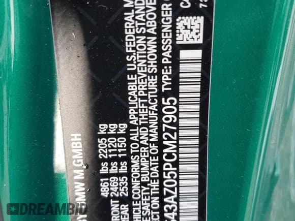 ✅ 2023 BMW M4 Competition xDrive • VIN: WBS43AZ05PCM27905 • Lot: 57946504. Listed on Copart with 9,968 mi. Free auction sales archive from the USA and detailed vehicle history report at DreamBid. Image 13.