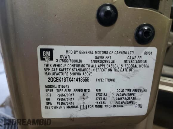 ✅ 2004 Chevrolet Silverado 1500 LS • VIN: 2GCEK13TX41418555 • Lot: 63997115. Wystawiony na Copart z przebiegiem 172 329 mil. Bezpłatny archiwum sprzedaży aukcyjnych z USA i szczegółowy raport historii pojazdu na DreamBid. Zdjęcie 12.