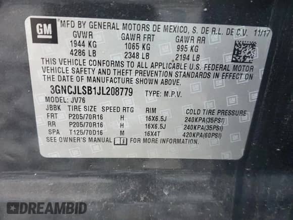 2018 Chevrolet Trax LT с VIN 3GNCJLSB1JL208779, выставлен на аукционе Copart как лот 84401365 с пробегом 48 526 миль миль и Списание • Salvage title. История ставок и продаж доступна на DreamBid. Изображение 13.