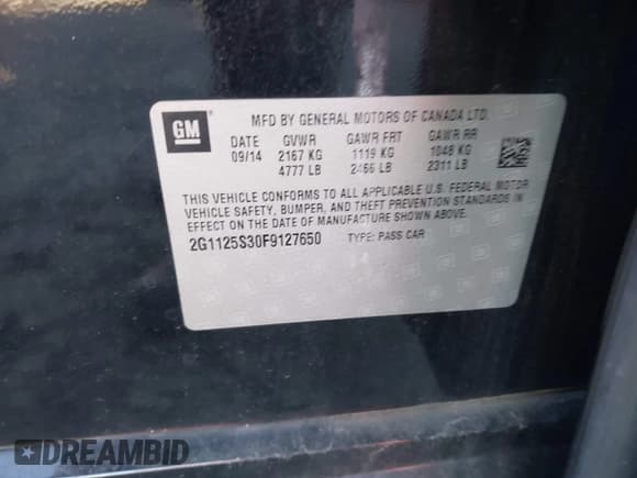 ✅ 2015 Chevrolet Impala LT • VIN: 2G1125S30F9127650 • Lot: 43607481. Listed on IAAI with 129,038 mi. Free auction sales archive from the USA and detailed vehicle history report at DreamBid. Image 9.