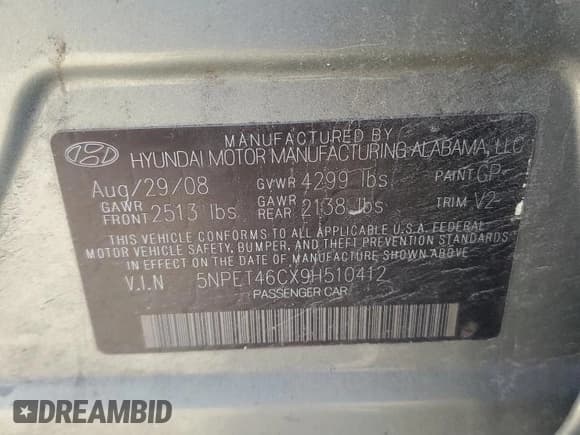 ✅ 2009 Hyundai Sonata GLS • VIN: 5NPET46CX9H510412 • Лот: 80304264. Опубликован ранее на Copart с пробегом 213 860 миль. Бесплатный доступ к архиву аукционных продаж из США и подробный отчёт об истории автомобиля на DreamBid. Изображение 12.