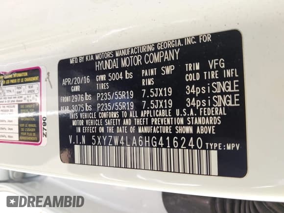 ✅ 2017 Hyundai Santa Fe Ultimate • VIN: 5XYZW4LA6HG416240 • Лот: 43497210. Опубликован ранее на IAAI с пробегом 102 721 миль. Бесплатный доступ к архиву аукционных продаж из США и подробный отчёт об истории автомобиля на DreamBid. Изображение 9.