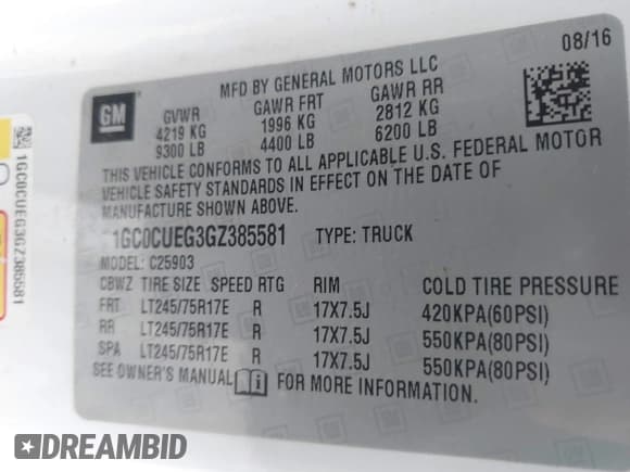 ✅ 2016 Chevrolet Silverado 2500HD Work Truck • VIN: 1GC0CUEG3GZ385581 • Lot: 41732257. Wystawiony na IAAI z przebiegiem 295 009 mil. Bezpłatny archiwum sprzedaży aukcyjnych z USA i szczegółowy raport historii pojazdu na DreamBid. Zdjęcie 9.