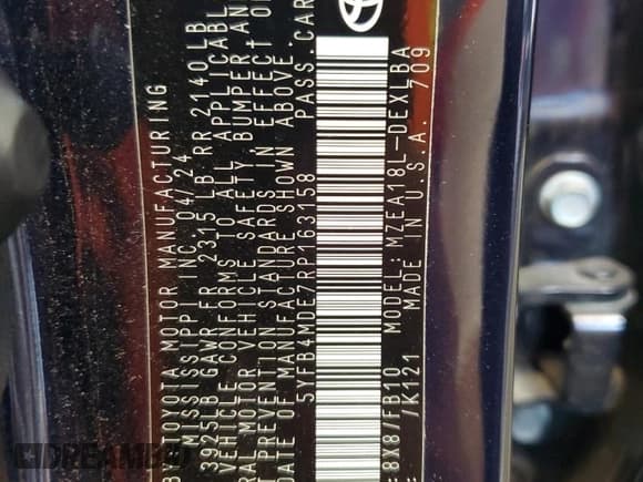 ✅ 2024 Toyota Corolla LE • VIN: 5YFB4MDE7RP163158 • Lot: 60433665. Listed on Copart with 15,382 mi. Free auction sales archive from the USA and detailed vehicle history report at DreamBid. Image 12.