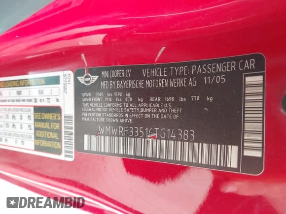 ✅ 2006 MINI Convertible • VIN: WMWRF33516TG14383 • Lot: 43716738. Listed on IAAI with 153,259 mi. Free auction sales archive from the USA and detailed vehicle history report at DreamBid. Image 9.