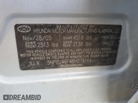 ✅ 2006 Hyundai Sonata GLS • VIN: 5NPEU46F46H078144 • Лот: 85496844. Опубликован ранее на Copart с пробегом 225 478 миль. Бесплатный доступ к архиву аукционных продаж из США и подробный отчёт об истории автомобиля на DreamBid. Изображение 12.